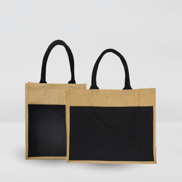 Jute with Black Pocket Tote Bag